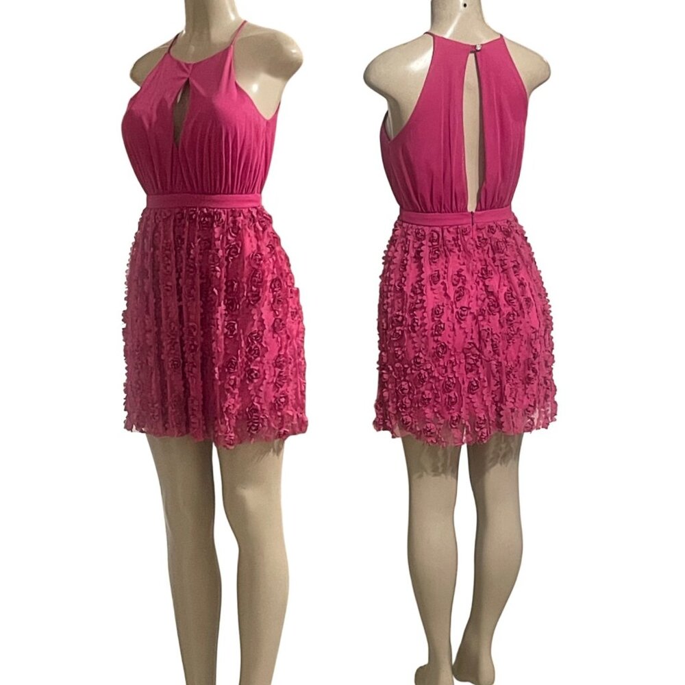 Sleeveless Open Back Keyhole Top Floral Bottom Banded Waist Halter Mini Dress M
